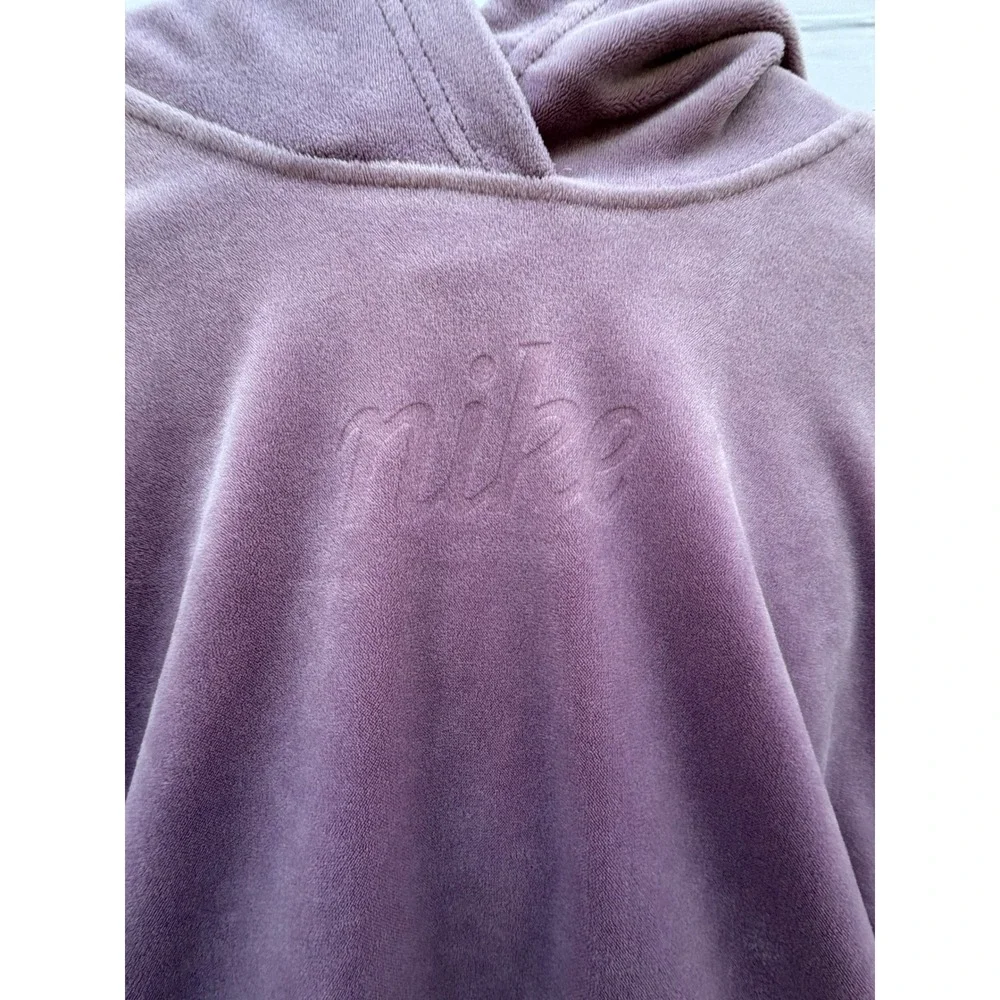Nike Womens Velour Cropped Hoodie Mauve Purple Embroidered Logo Small